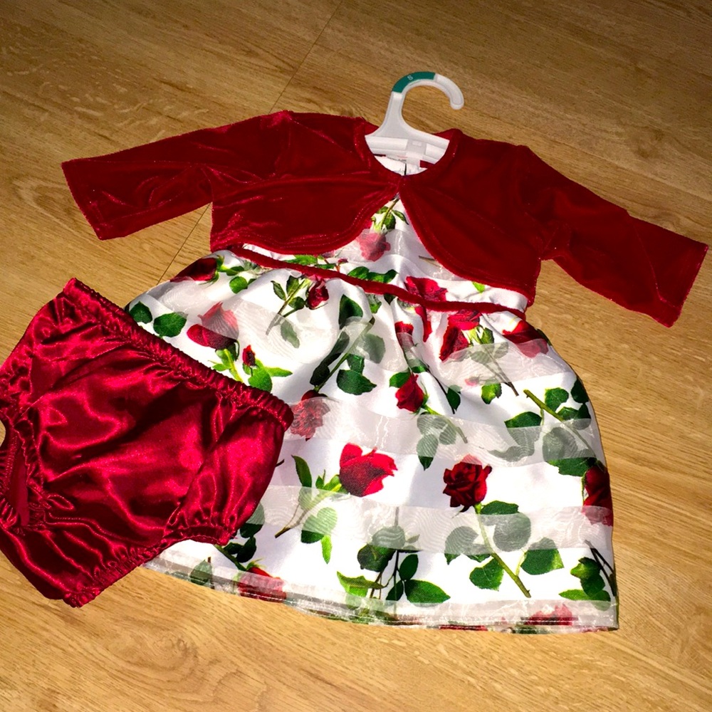 Wonder Nation 6-9M beautiful rose print dress. 3 piece set